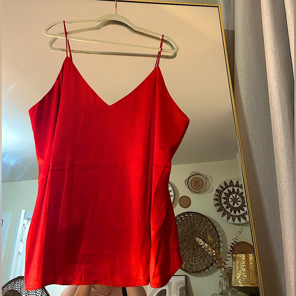 Red Satin V Neck Tank